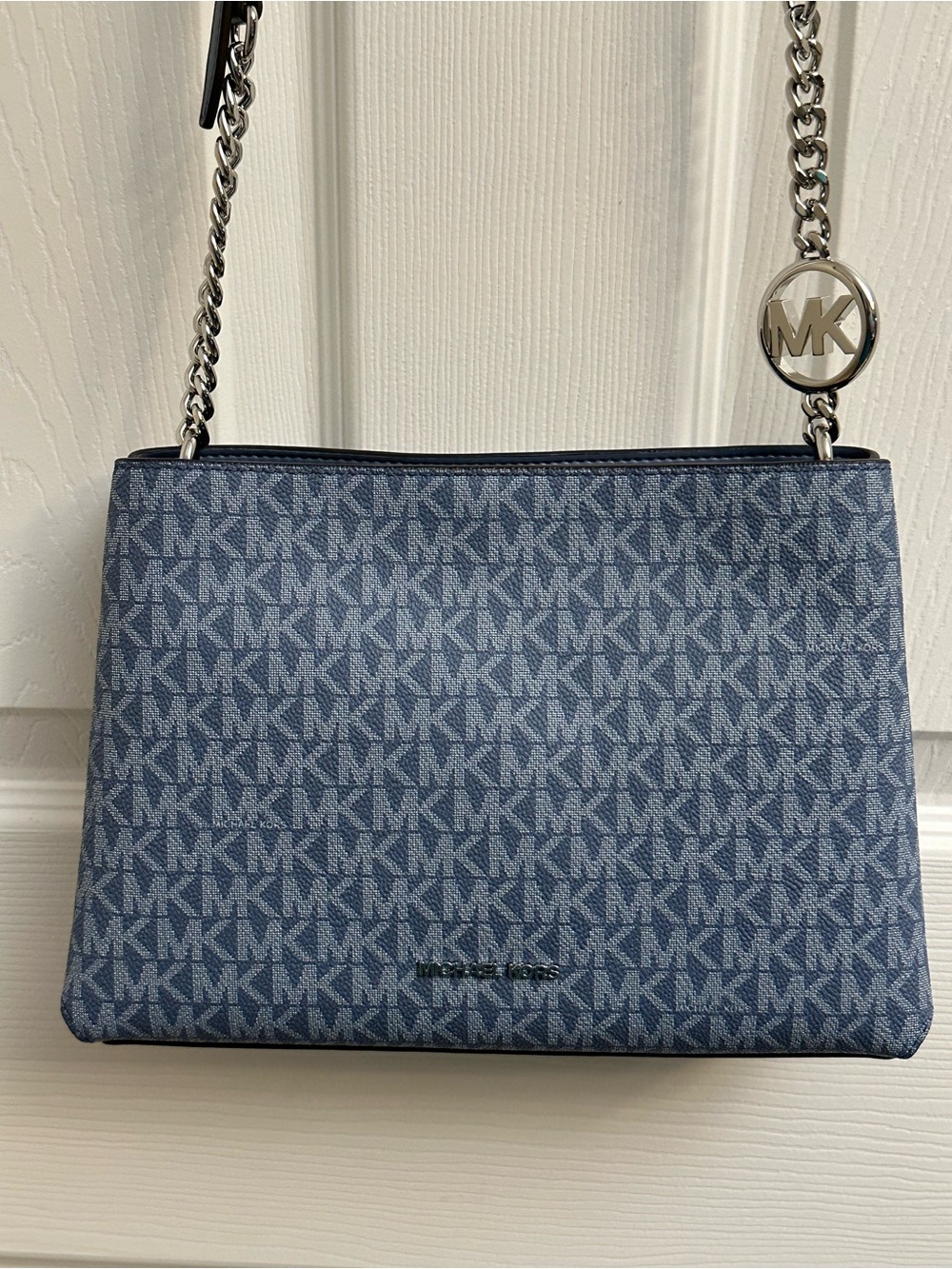 Michael Kors Denim Blue MK Monogram Chain Shoulder Bag